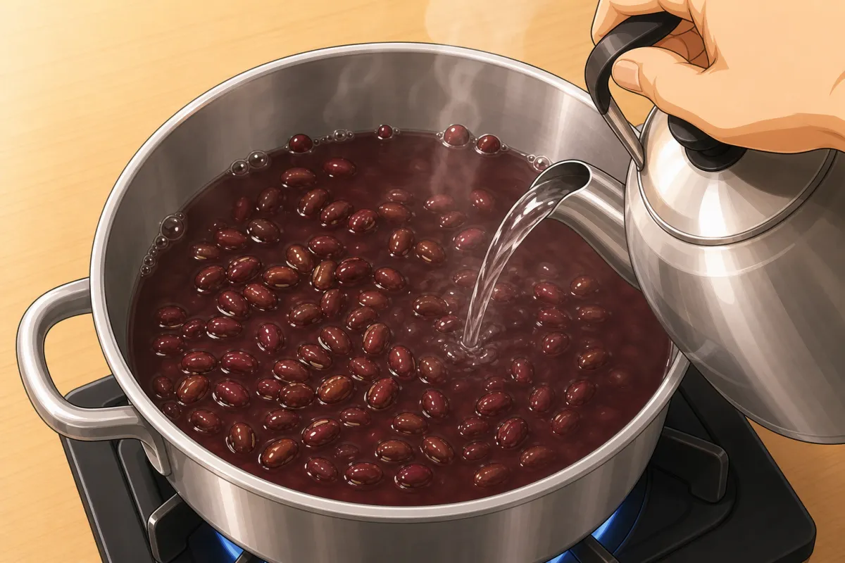 Keep the beans under water: add a splash whenever they peek out.