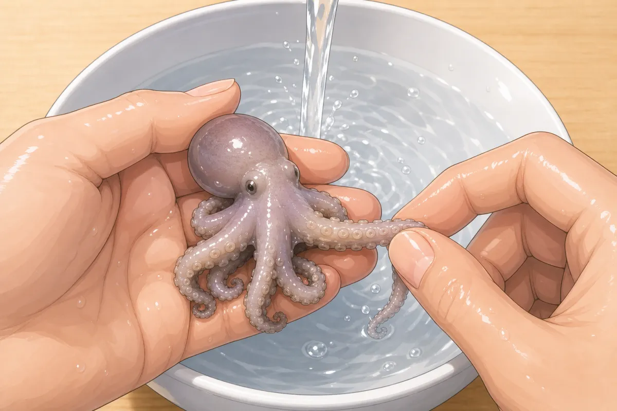 Run your fingers down each tentacle to clean the suckers, then rinse well.