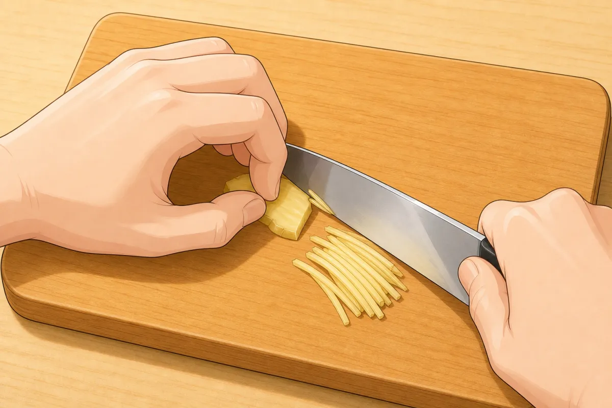Cut the ginger into thin strips.
