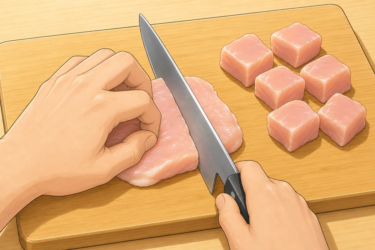 Cut into cubes, then pat dry with paper towels.