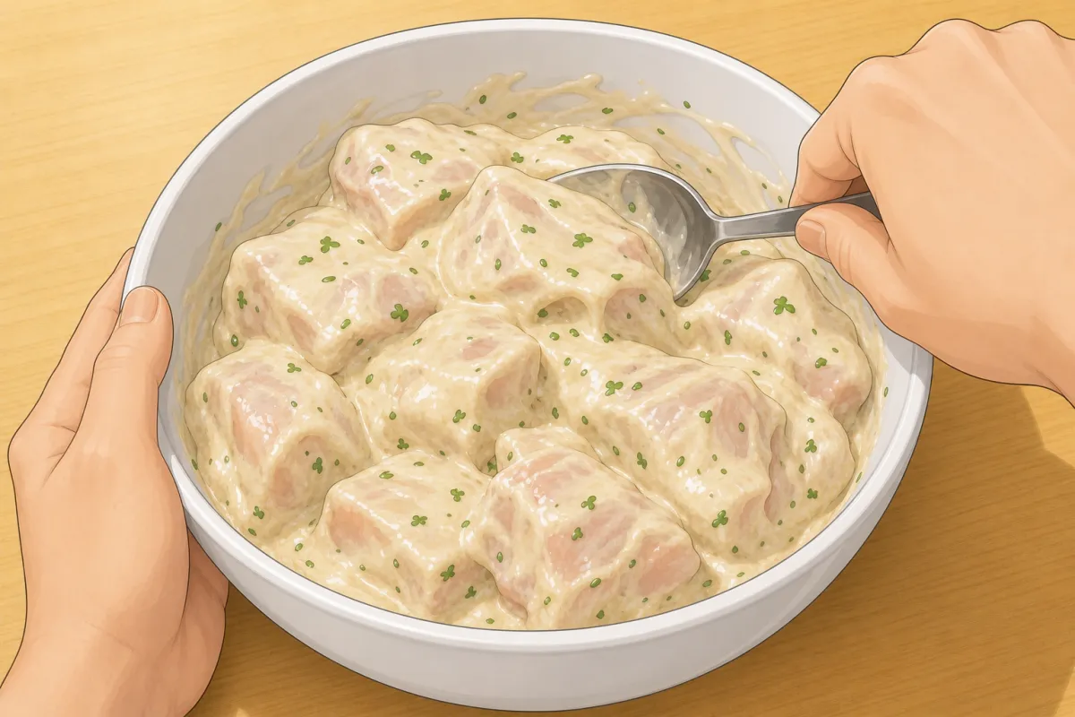Pour the marinade over the chicken and mix well.