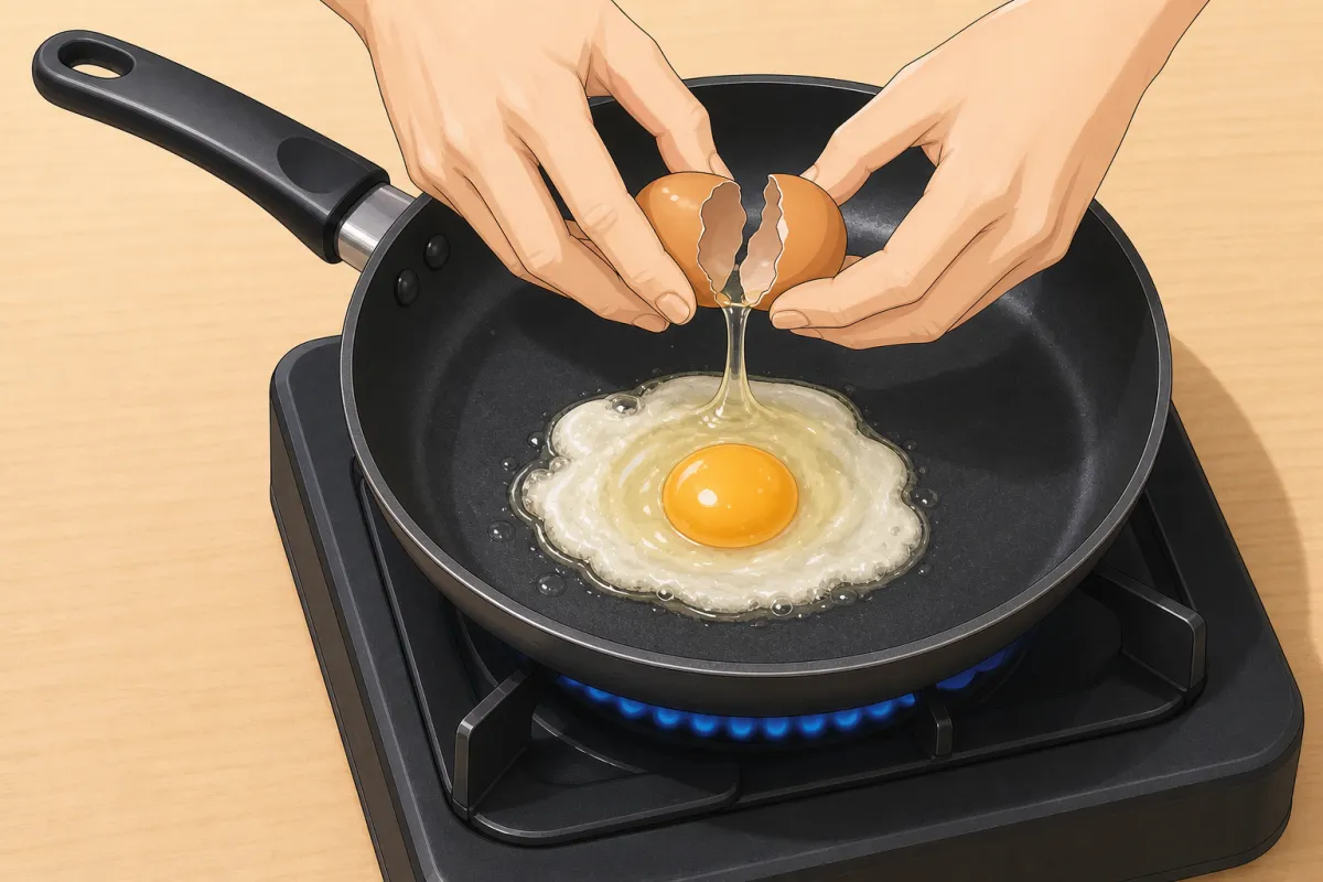 Rest of the oil, crack in the egg and scramble until just set.