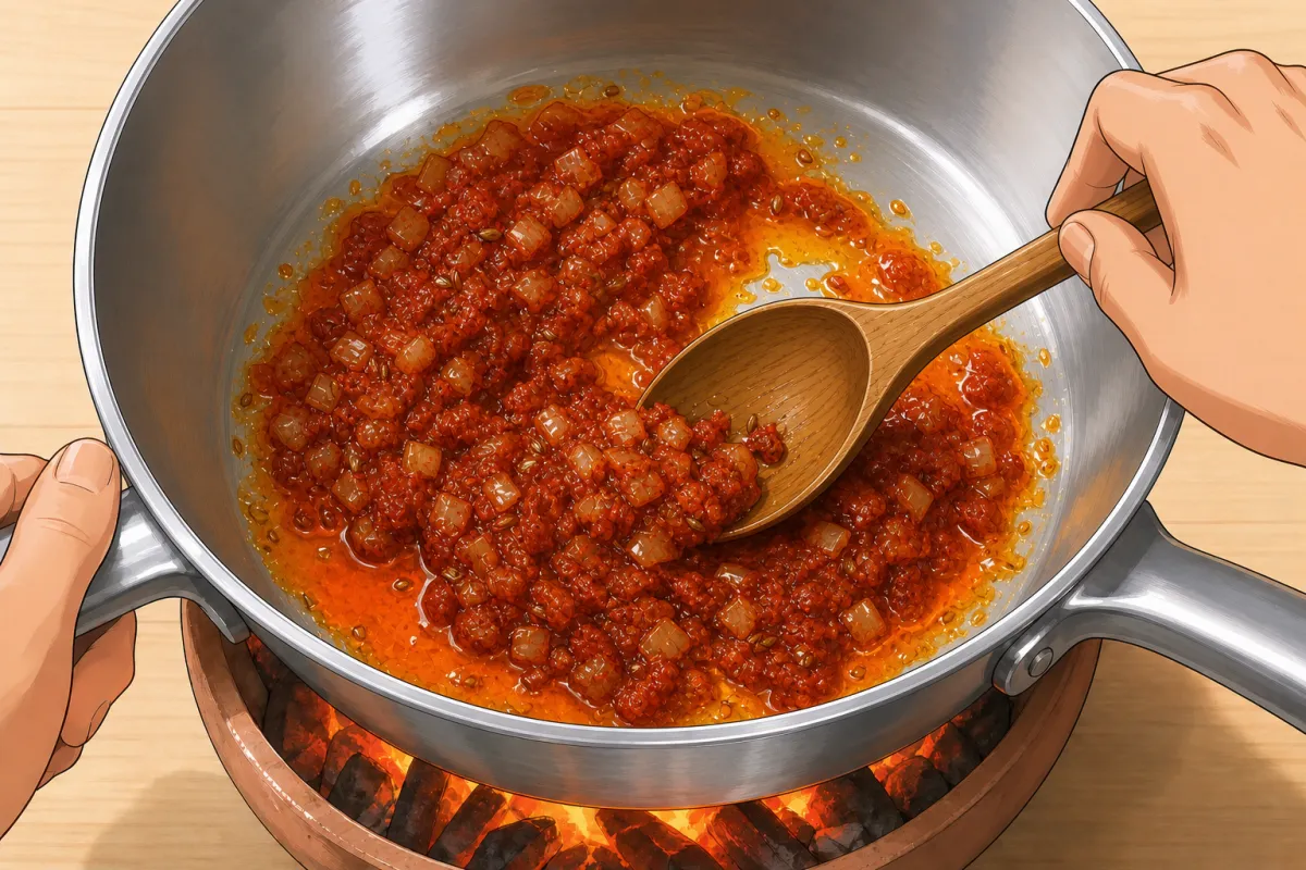 Cook down the tomato paste