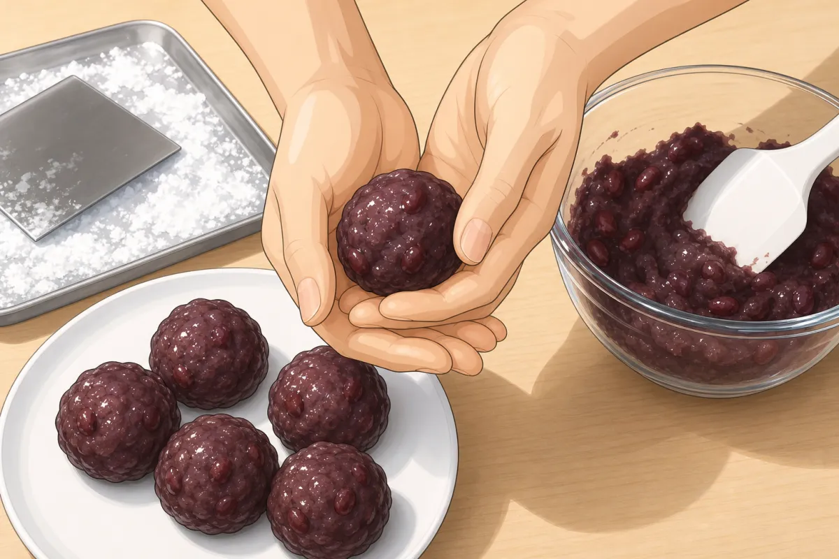 Roll each ball between your palms; firm anko wraps more easily.