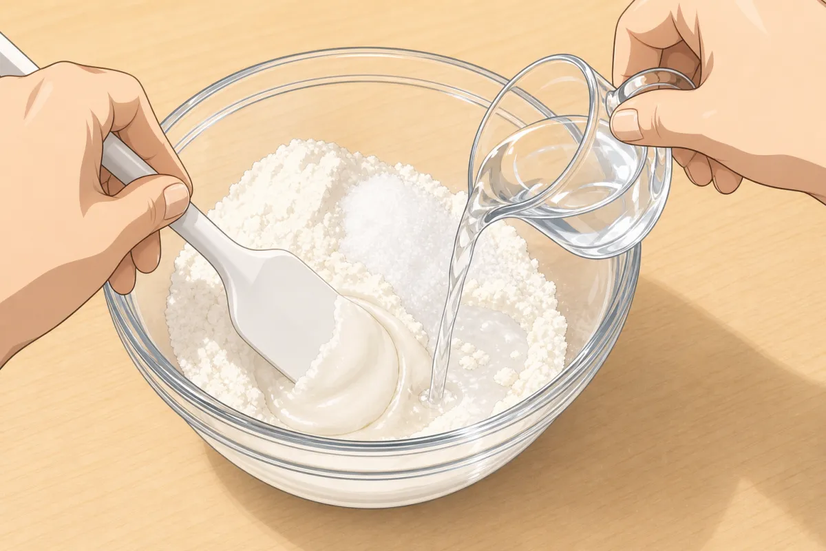 Add the water a little at a time and press out the lumps.