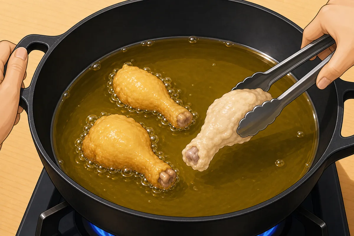 Lower them in a few at a time, away from you — don't crowd the pot.