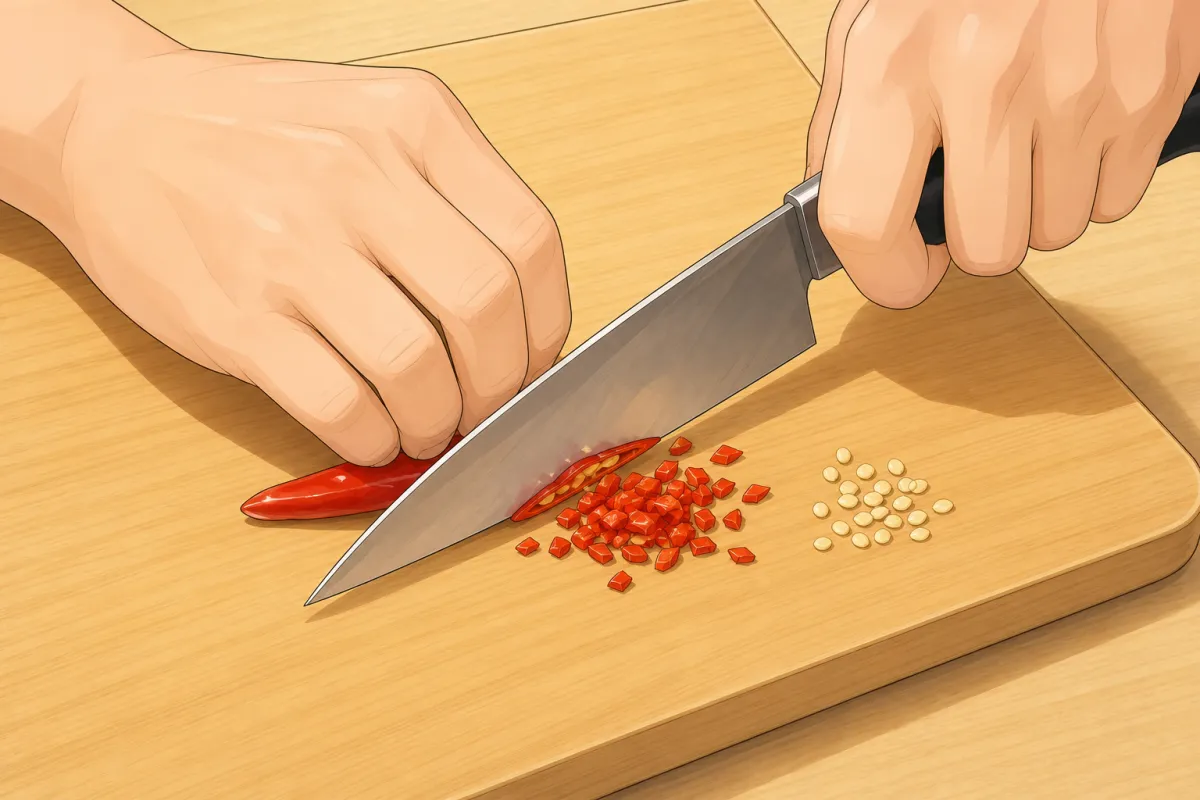 Deseed the chillies, then chop them very finely.
