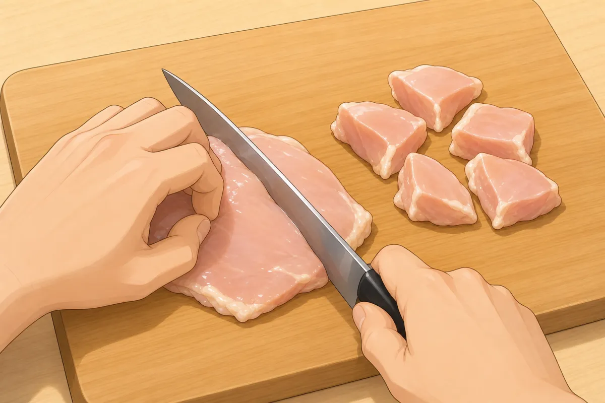Cut the chicken into bite-size pieces.