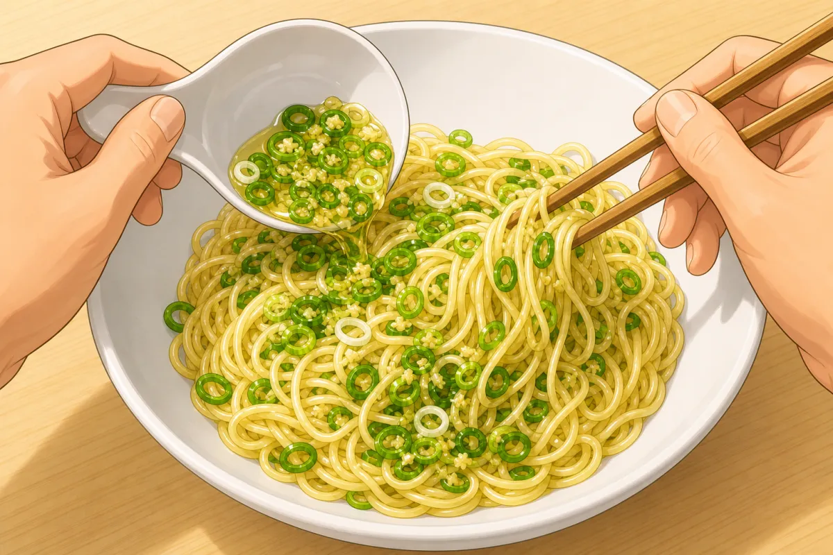 Toss the hot noodles with 5–6 tablespoons of sauce.