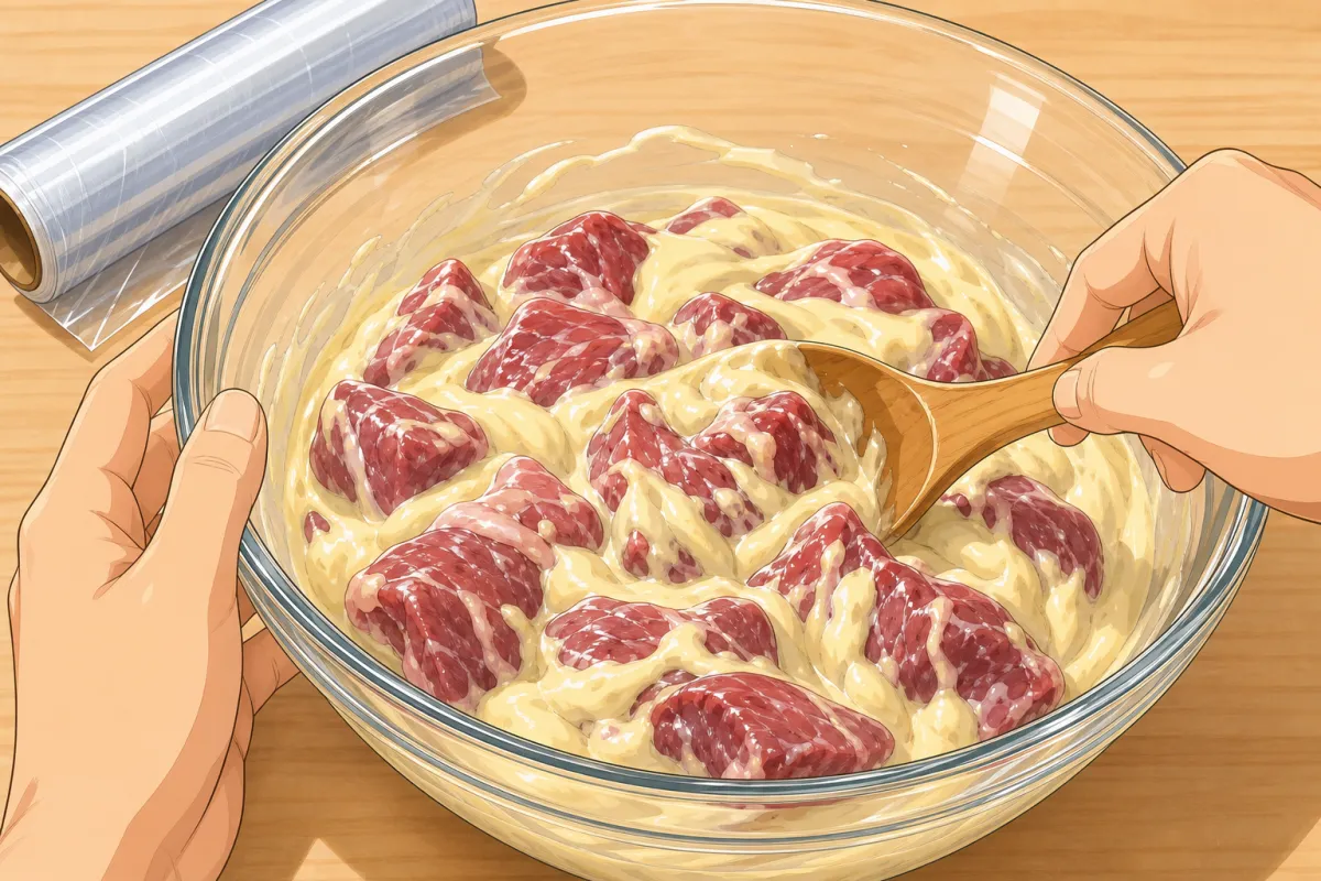 Turn the beef in the yogurt until every piece is coated; cover and refrigerate overnight.