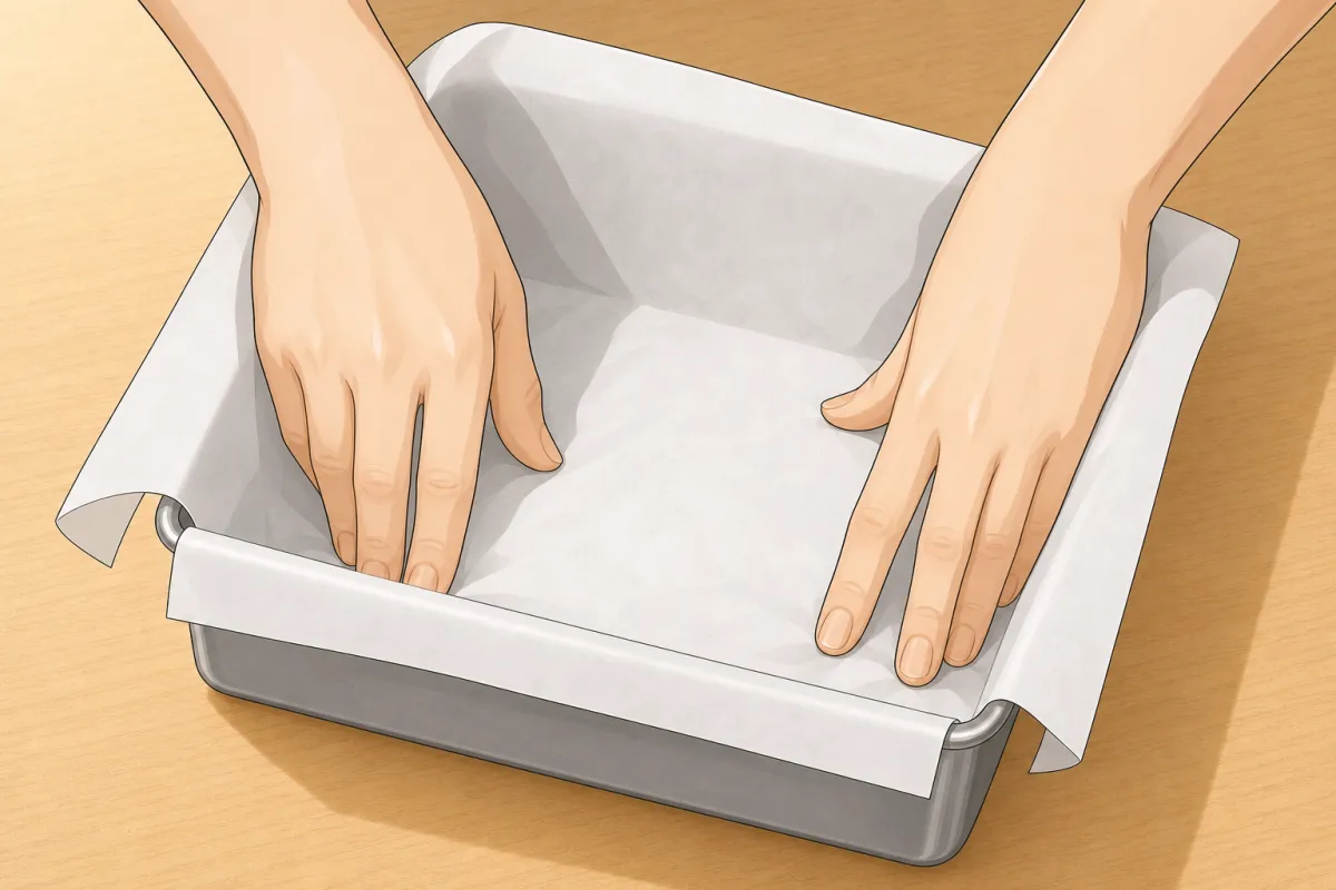 Line the pan with parchment, letting it overhang the sides a little.
