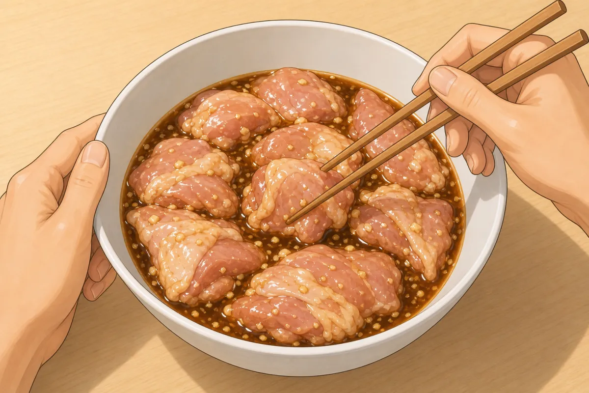 Mix the marinade, then toss the chicken in it.