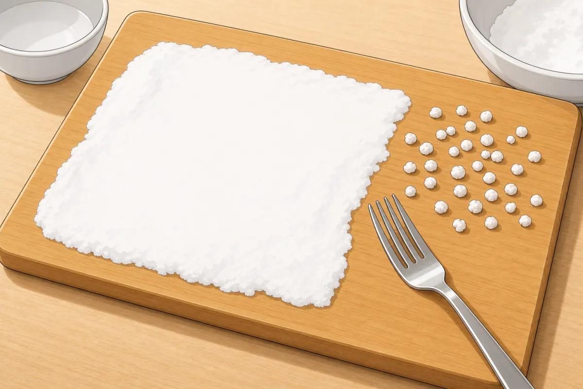 Starch board and crumbs