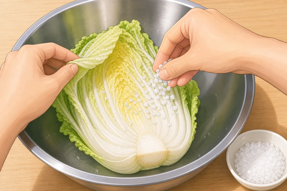 Lift the leaves and sprinkle coarse salt between them, mostly on the thick white stems.