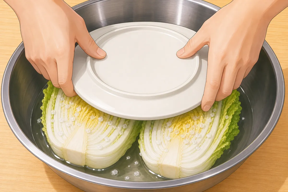 Press them under a heavy plate — 7 hours cut-side up, then 5 hours cut-side down.