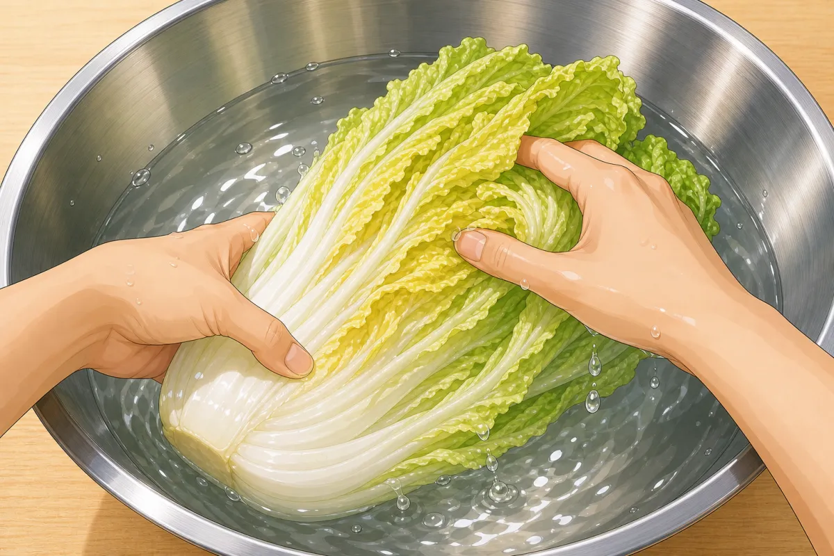 Rinse thoroughly in cold water, opening the leaves.
