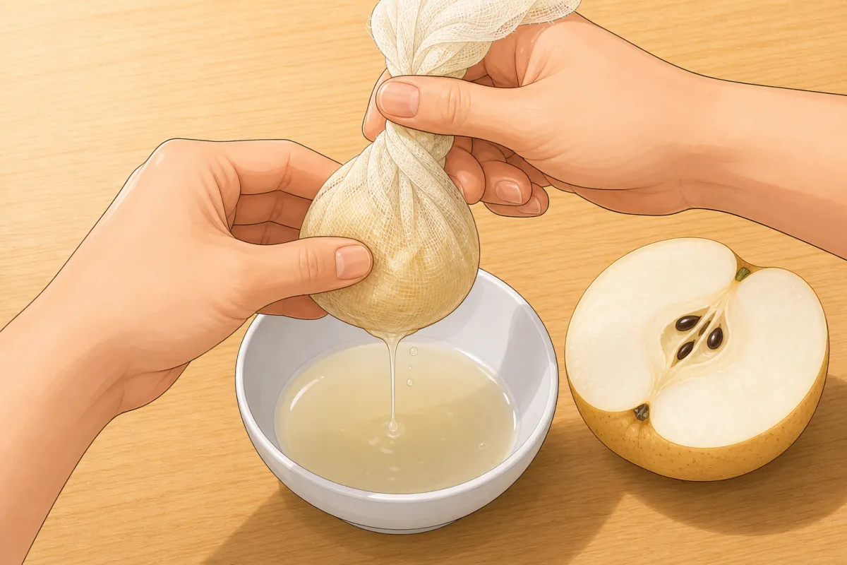 Squeeze the grated pear (and ginger) through cheesecloth — the juice is what you want.