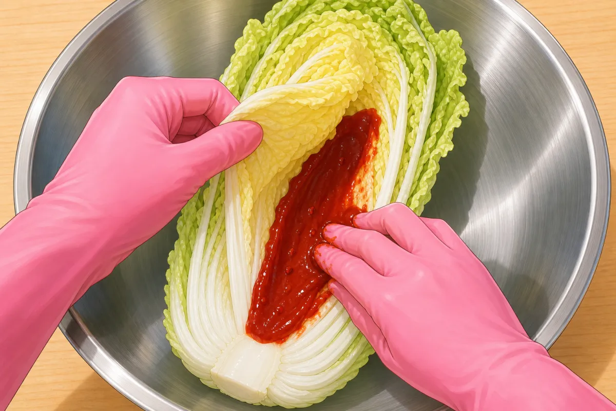 Start at the middle: lift the innermost leaf and smear filling down to the core.
