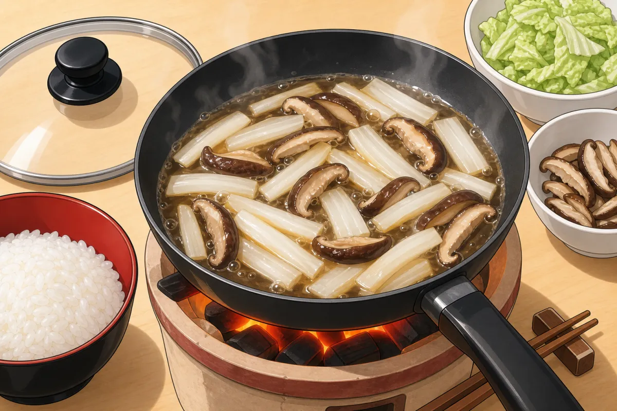 Simmer stems and shiitake