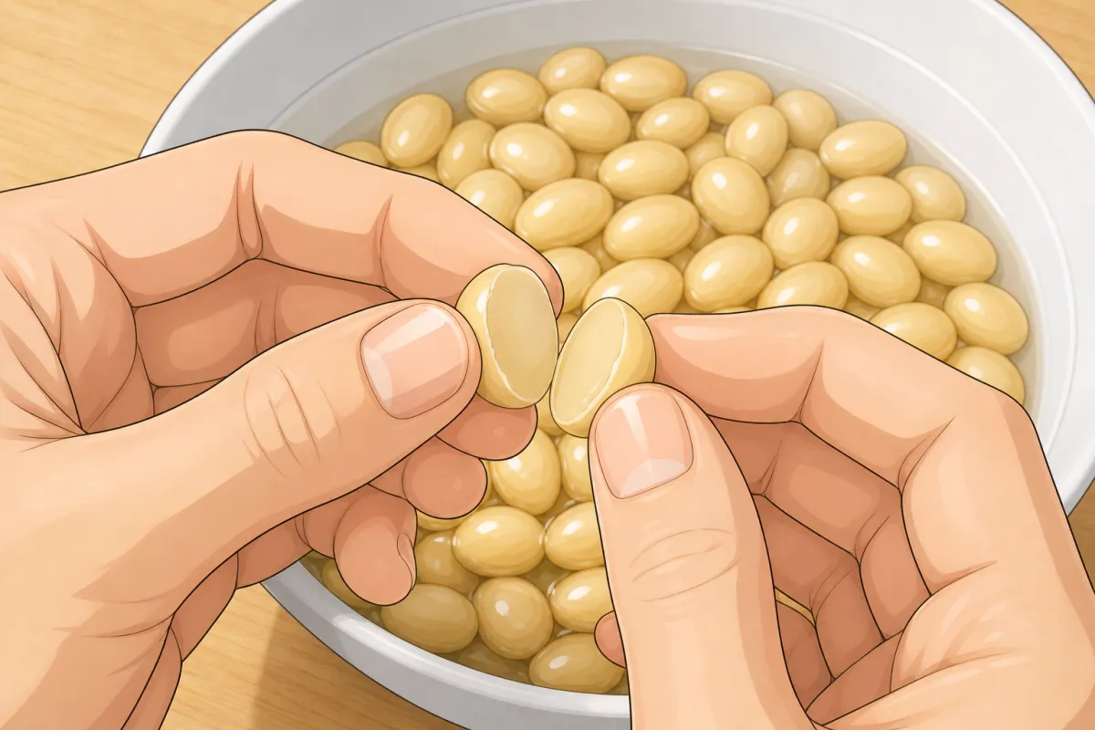 Soaked, a bean splits into two flat halves with no dry core.