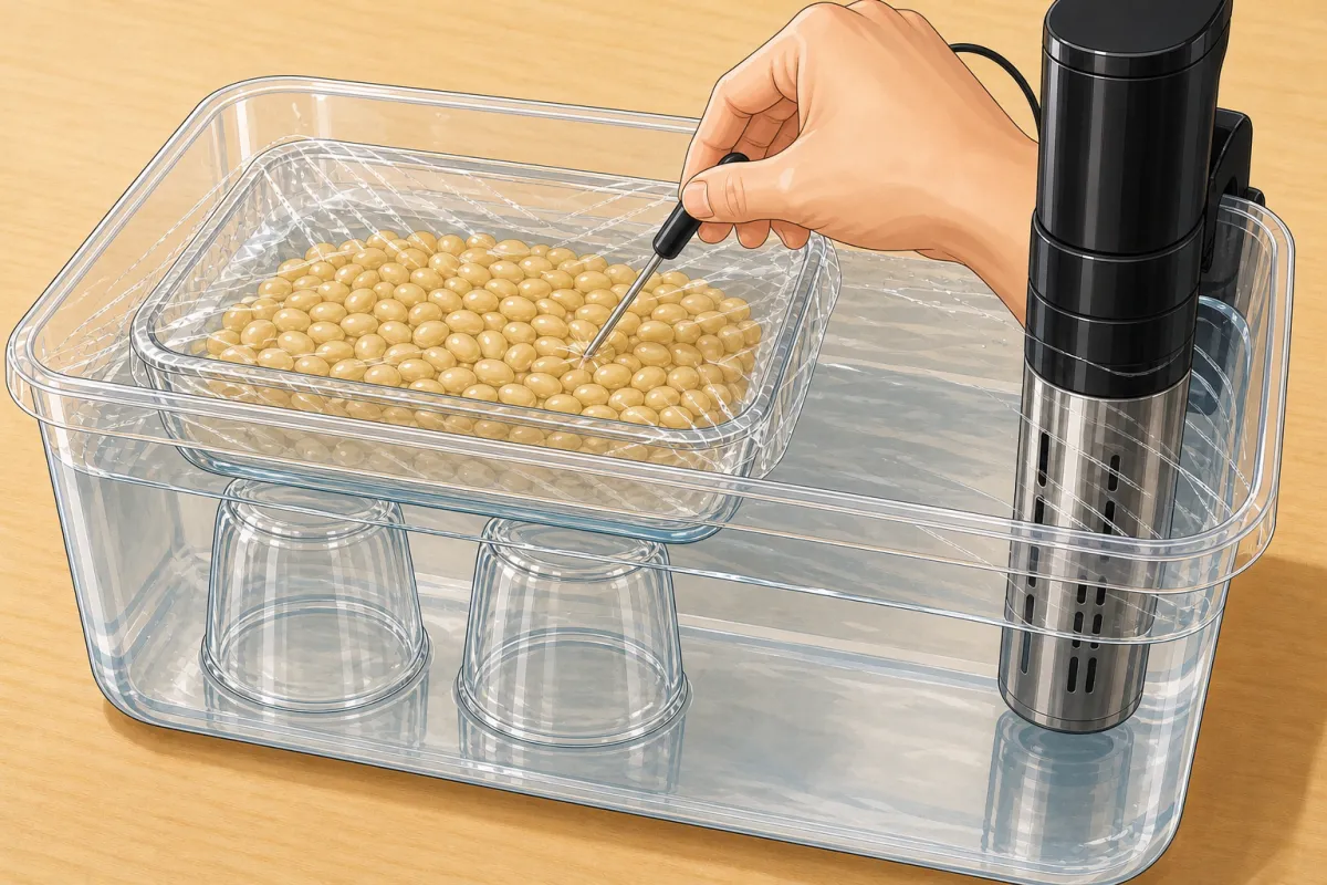 After an hour, probe the middle of the beans: 38–41°C.