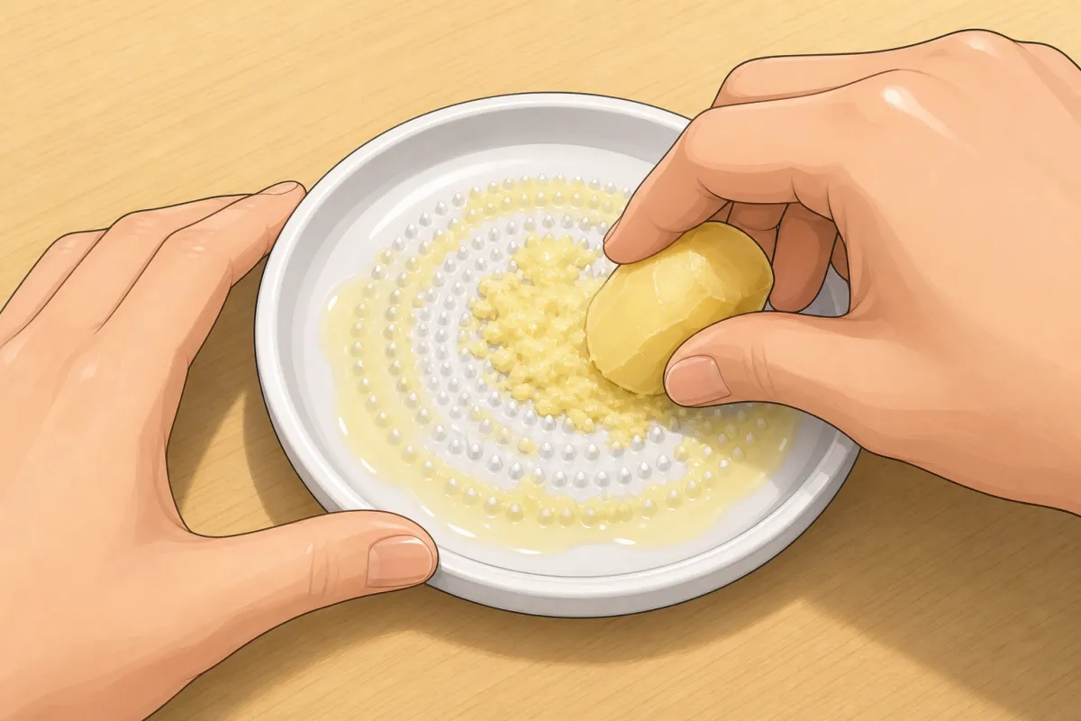Grate the peeled ginger, keeping the juice.