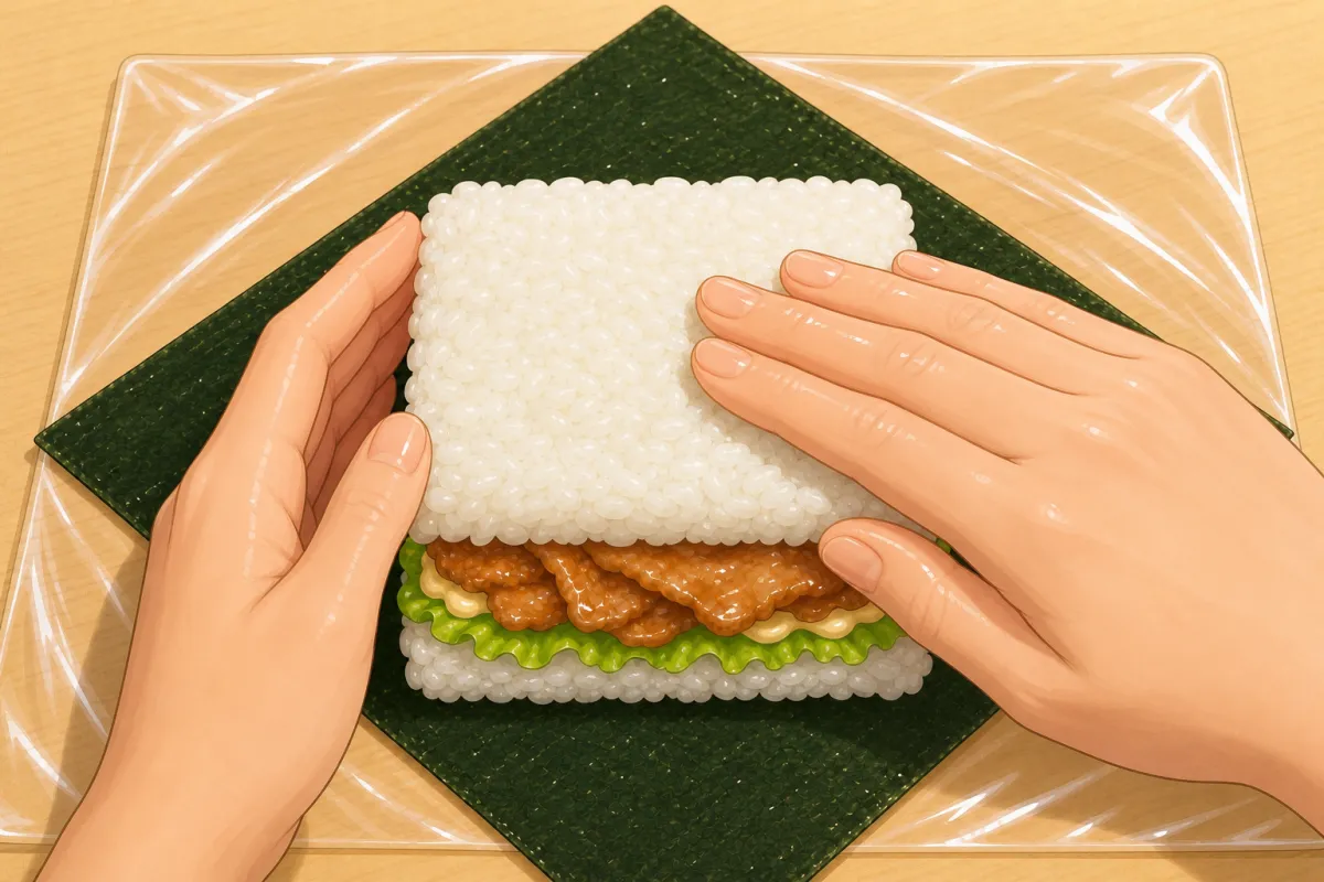 Rice on top, spread into the same square.