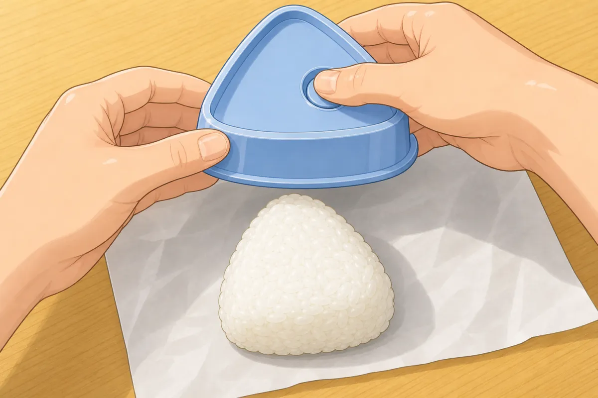 Flip it over and push the button to pop the onigiri out.