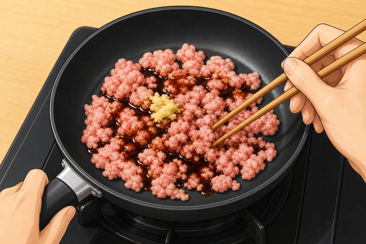 Everything into a cold pan and stirred before the heat goes on: that keeps the crumbs fine.