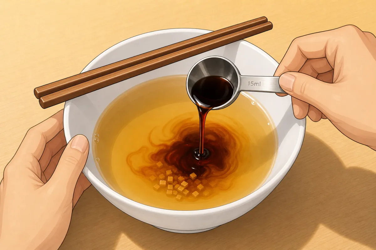 Stir soy, mirin, sake and sugar into the dashi until the sugar dissolves; add the kombu, then the chicken.