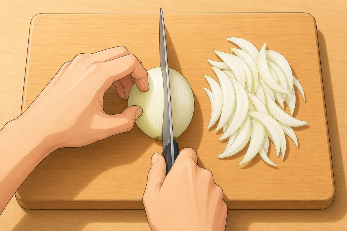 Slice lengthwise — perpendicular to the cut ends, along the lines — about 5 mm.