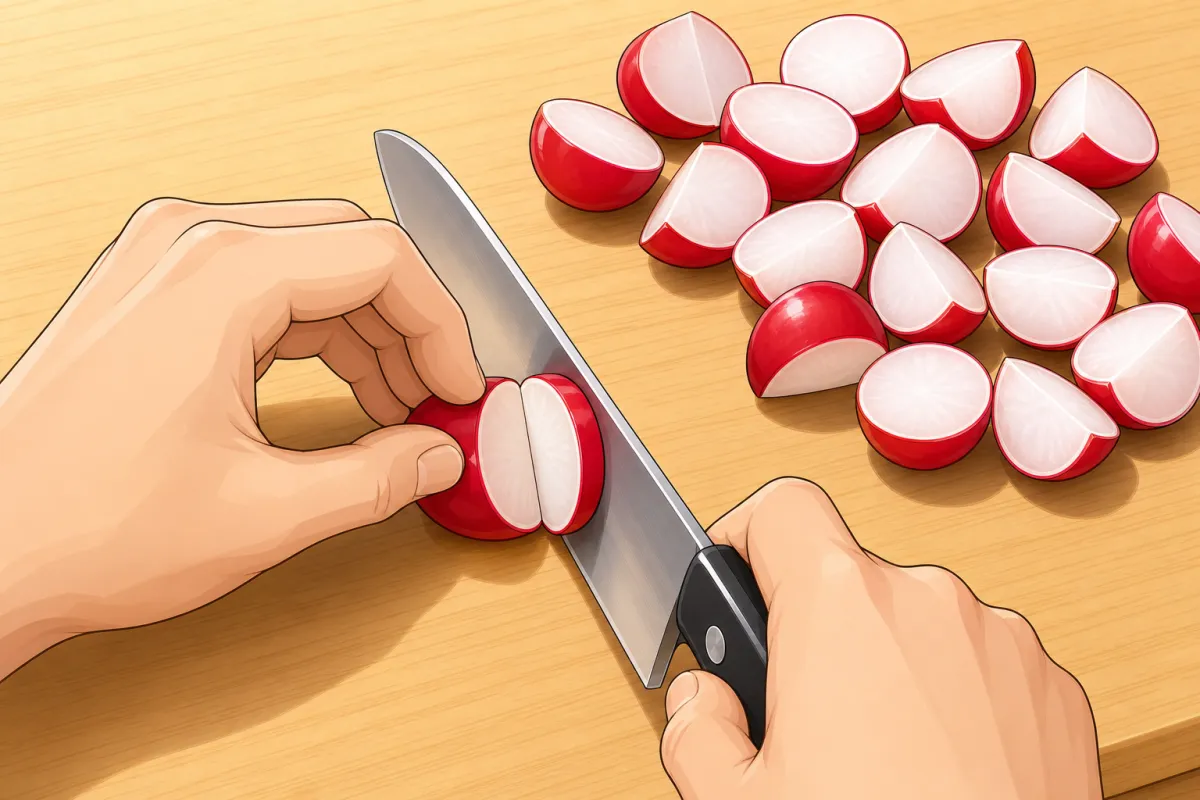 Halve them — quarter the big ones — so the pieces are about the same size.