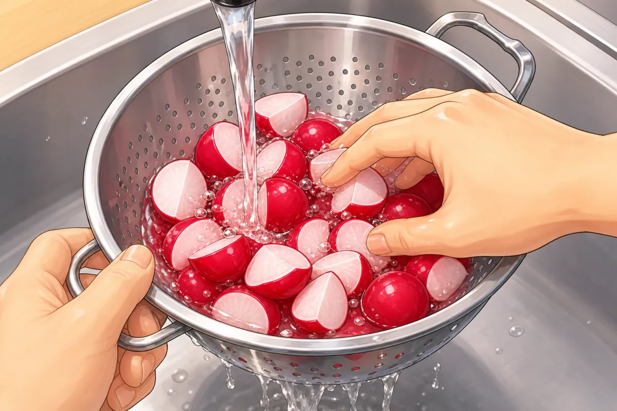 After 20–30 minutes, rinse off the salt and the juice under cold water, then drain.
