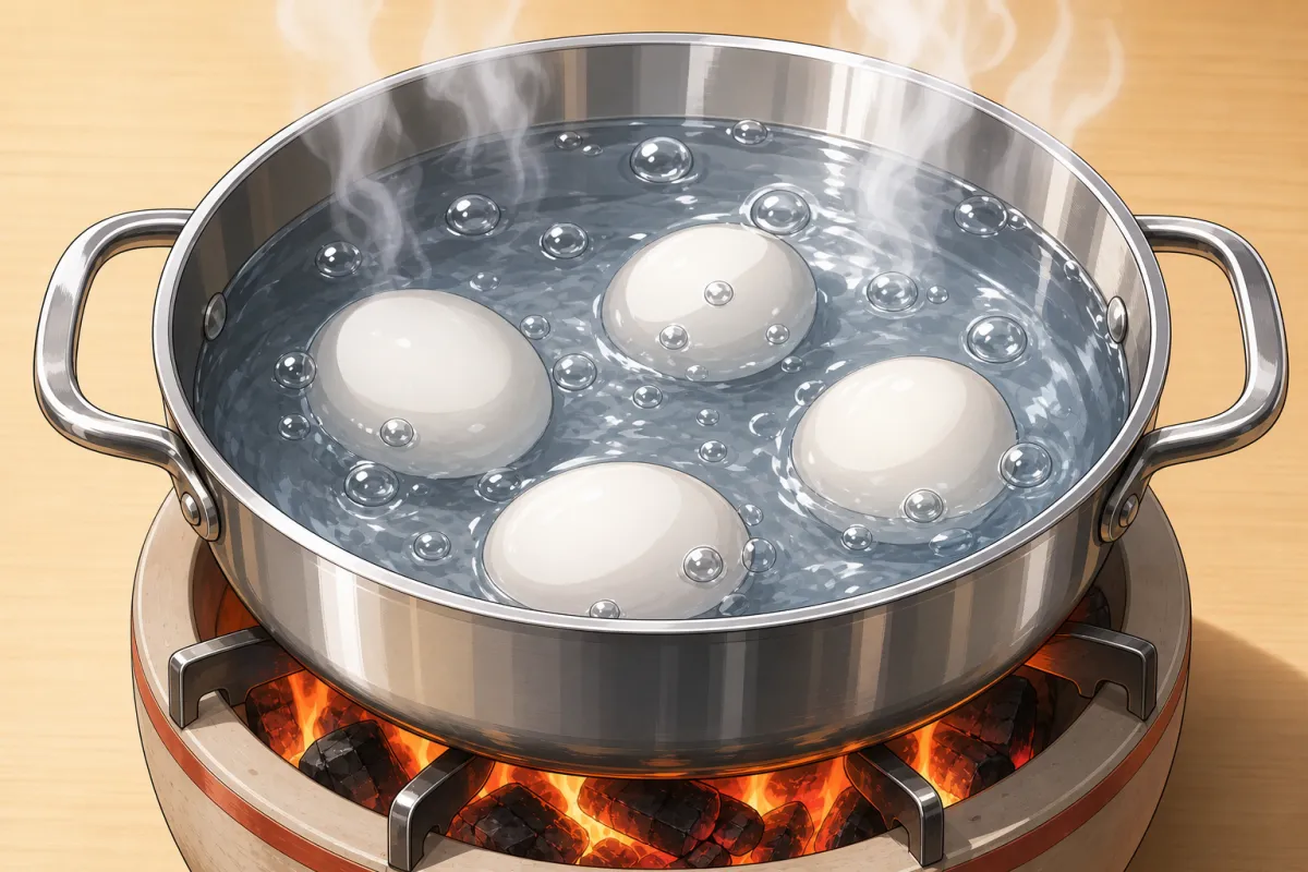 Eggs in — exactly 6 minutes