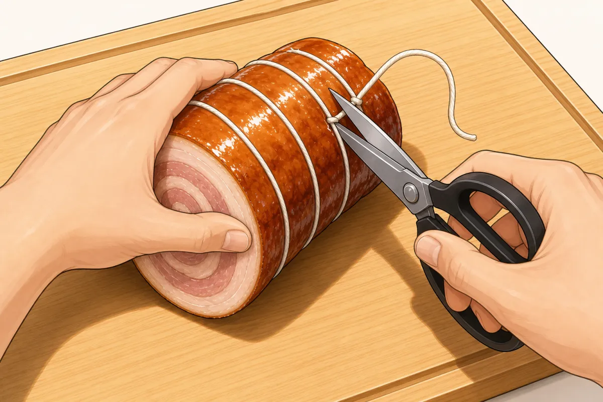 Cold from the fridge: cut and pull off the string.