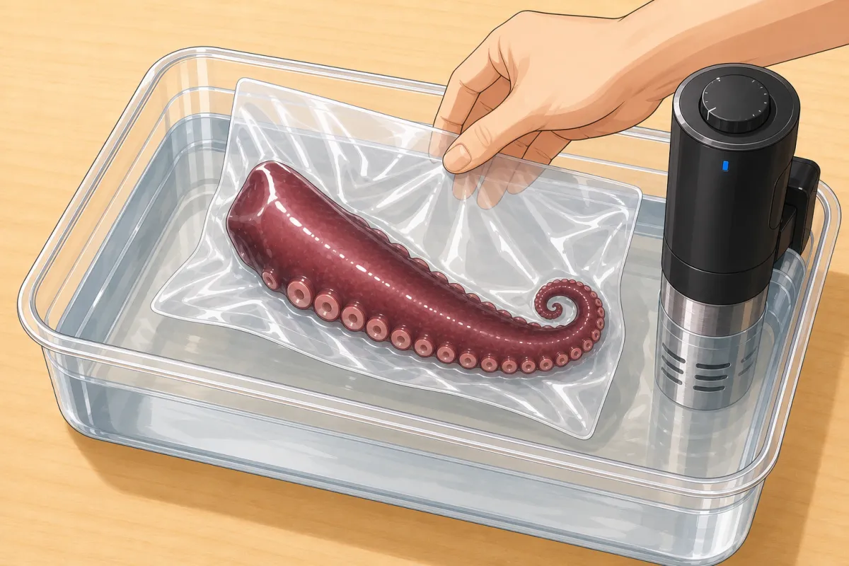 Seal each tentacle in its own bag and lower it into the 77 °C bath.