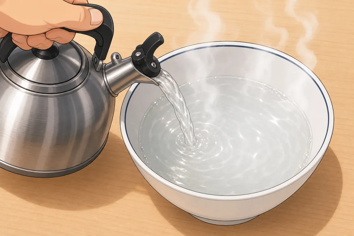 Fill the bowls with boiling water; tip it out just before building.