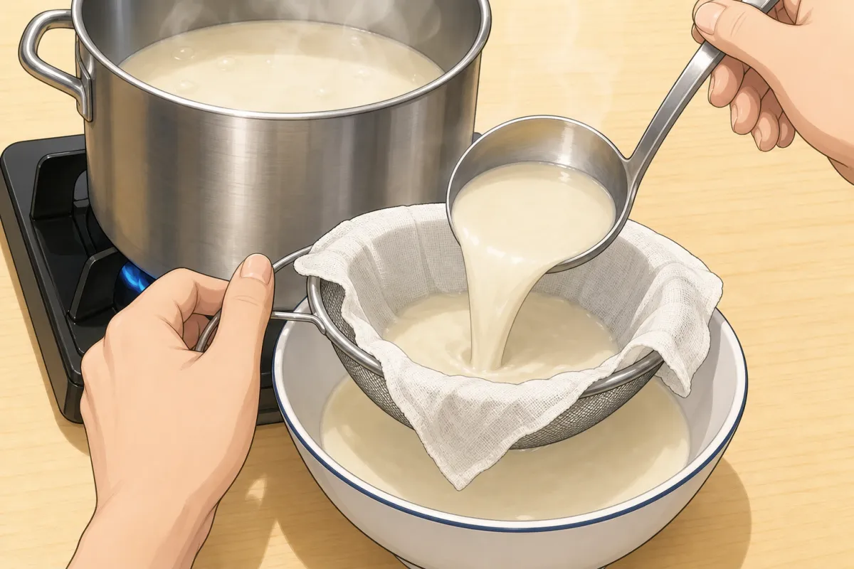 Broth: strain through cheesecloth, then cool and refrigerate overnight until it sets.