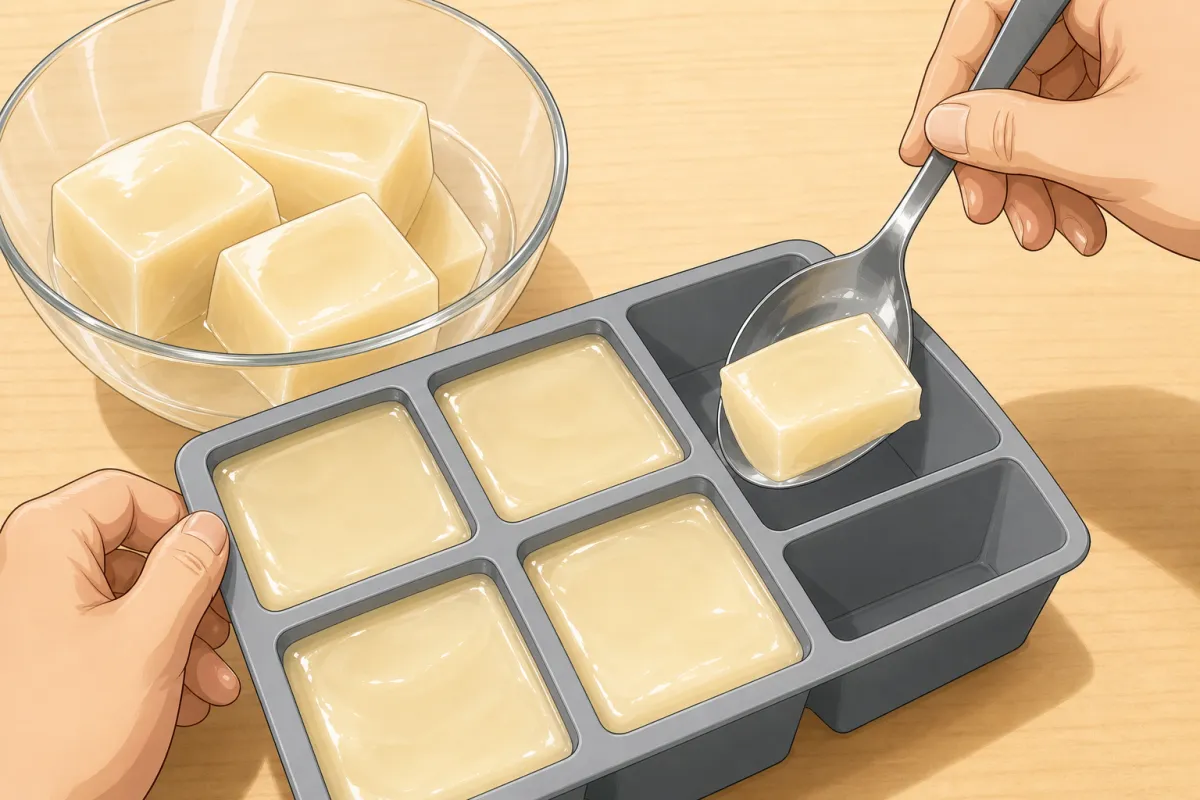 Spoon the set jelly into silicone molds and freeze into big cubes.