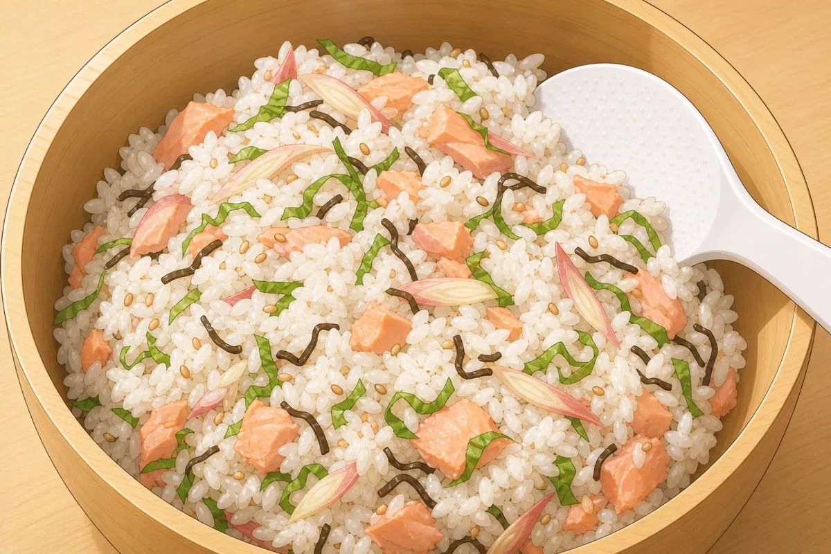 Mix into the rice, then the ikura