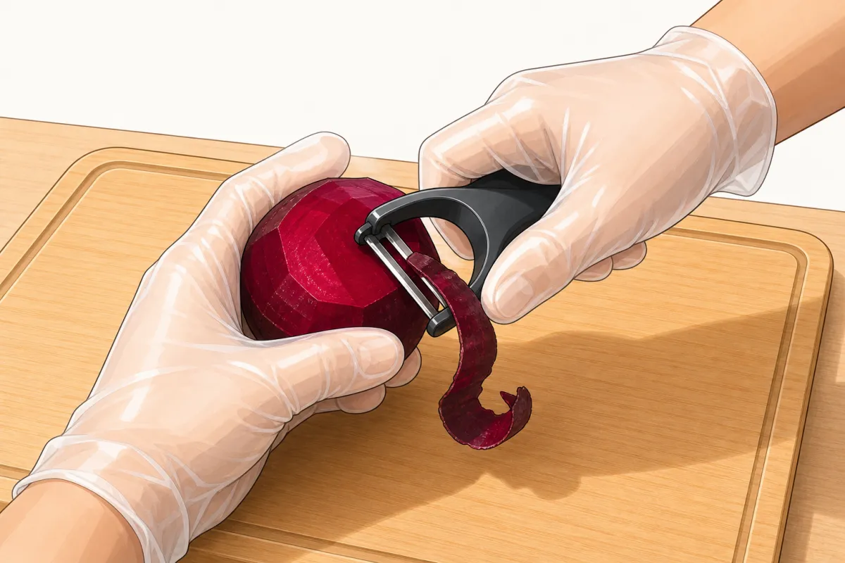 Gloves on: peel with a vegetable peeler.