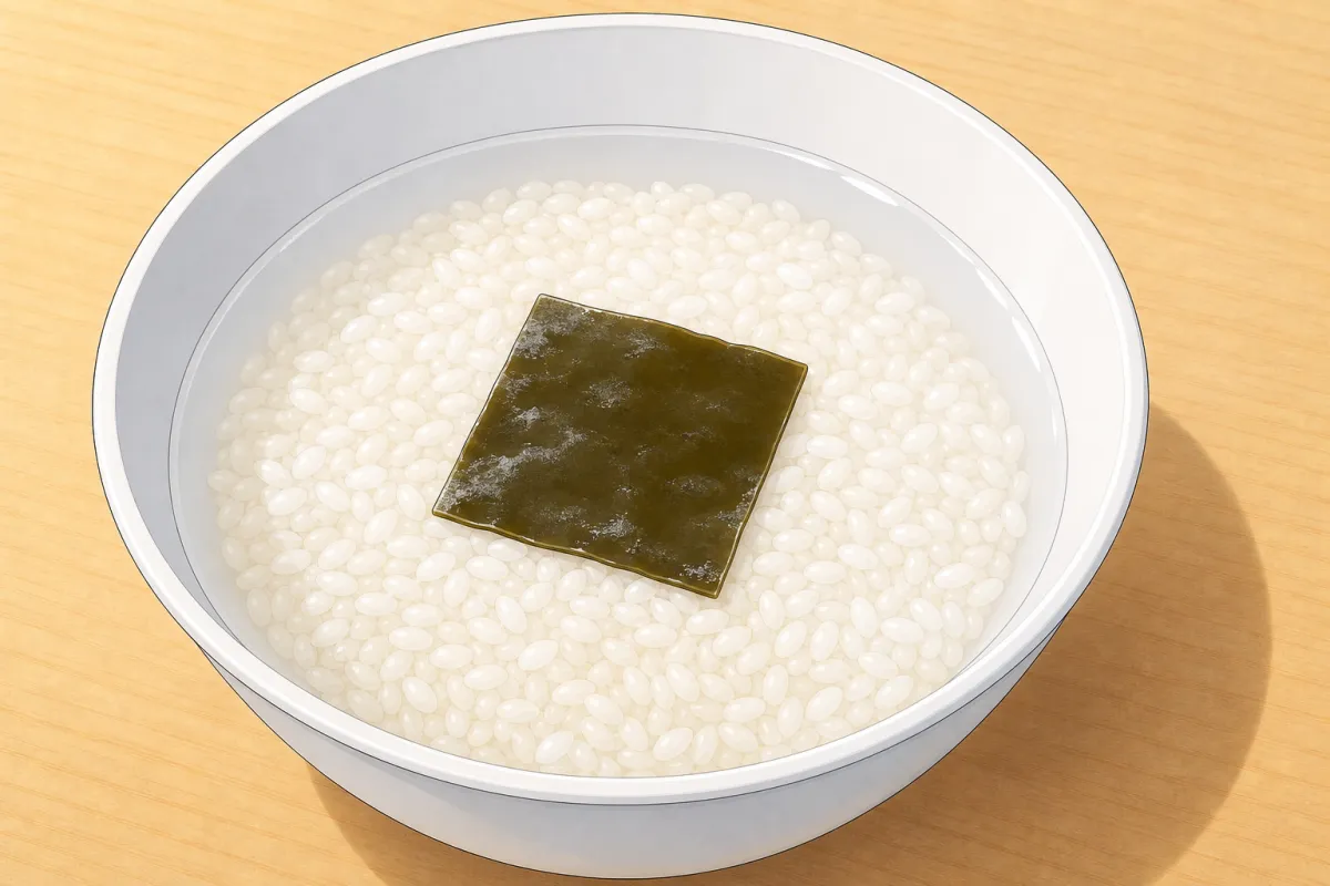 Water and kombu, then soak