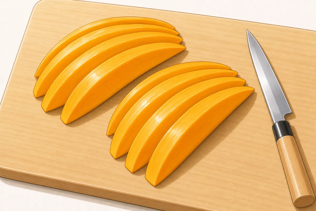 Mango into long slices