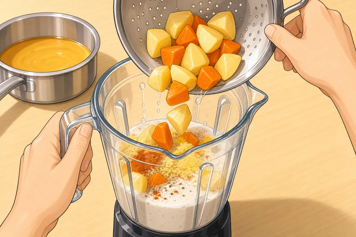 Drain, add to the blender with everything else, and blend completely smooth.