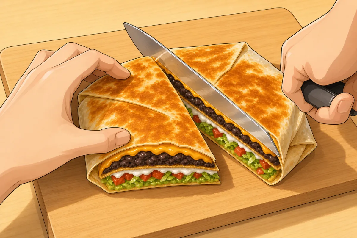 Let it cool a minute, then slice in half diagonally.