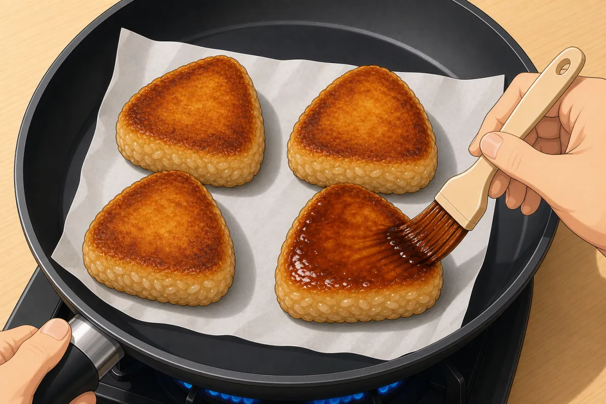 Heat low: brush the top with the soy glaze.
