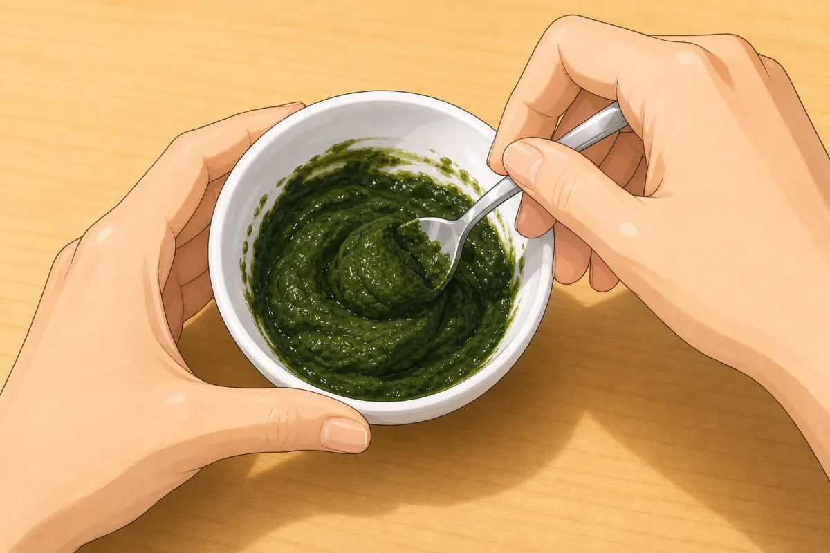 Stir the powder with a tablespoon of hot water into a thick paste.