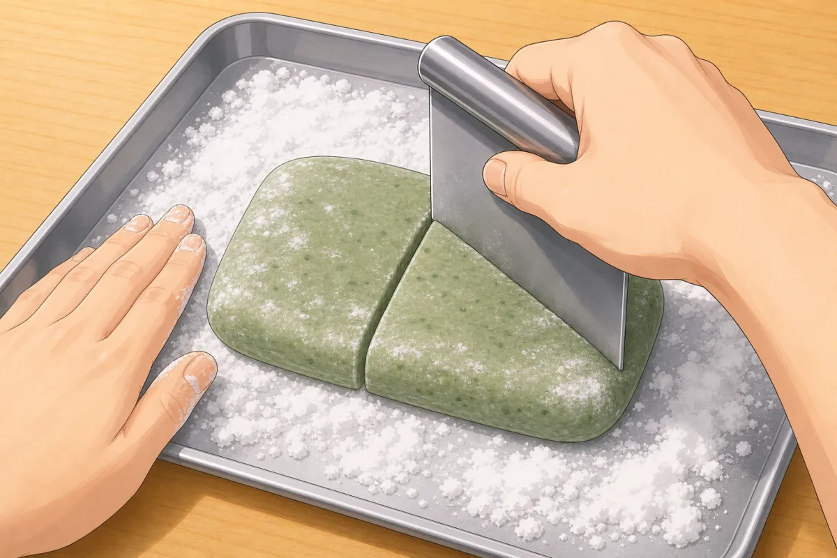 Cut into six with a dusted bench scraper.