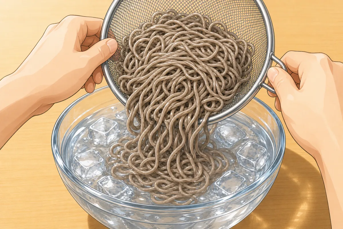 Into iced water for 30 seconds, then drain well.