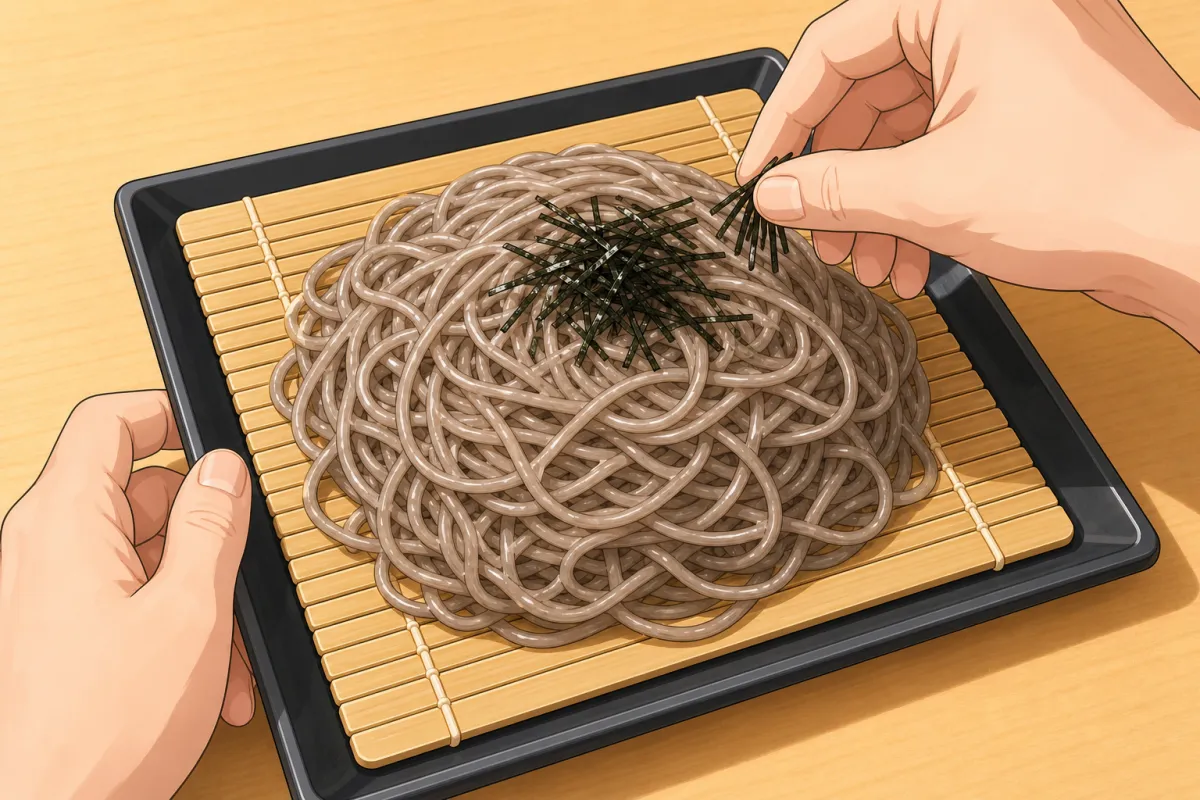 One serving on each mat, shredded nori on top.